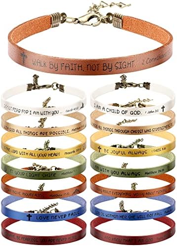 15 PCS Bracelets cristãos para homens homens cristãos para meninas adolescentes inspirador de couro bíblia versículos pulseiras deus fé das escrituras Bracelets de amizade