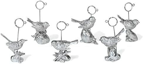 Red Co. Conjunto de 6 mini portadores decorativos de cartões de pássaros de metal de prata decorativos,
