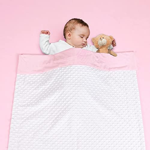 Cobertor de bebê phf minky para meninos meninas neutras, 30x40 polegadas de dupla camada de camadas de bebê com apoio pontilhado, uma cama de manta de recebimento unissex para recém -nascidos, bebês, bebês, branco e rosa