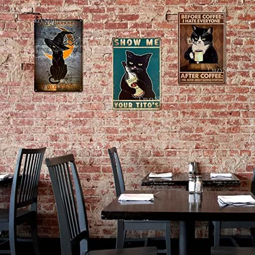 Crazysign antes do café Odeio todos assinam gato preto Vintage Funny Coffee Art Decoração de parede para casa, café bar