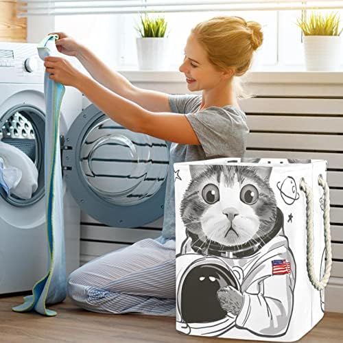 Indicador American Space Traveler Gato Cat Garge Lavanderia cesto de roupas prejudiciais à prova d'água Cesto de roupas para roupas de brinquedos, decoração de casa para banheiro do quarto