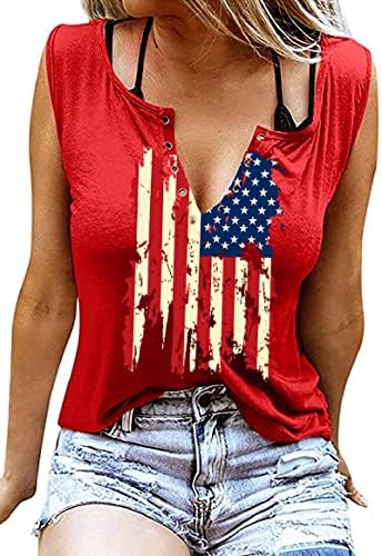 American Flag Tank Tops for Women 4 de julho Camisetas anel Hole Hole Mleesess Camiseta V-Shirt Patriótica