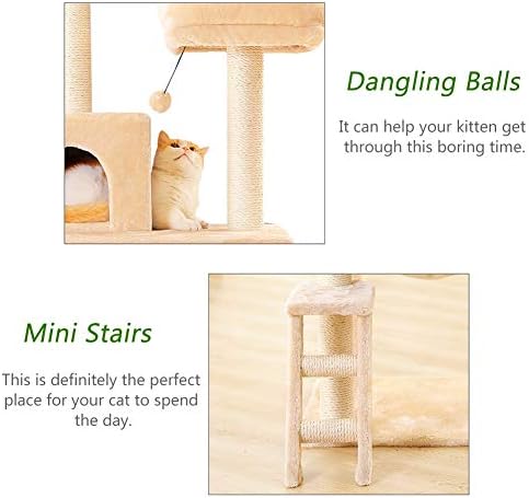 Torre de gato alta Zaqi para 4 gatos adultos de gatinhos, bege 2 plataforma Pet Tree para quarto