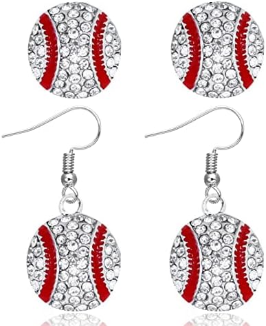 2Pairs Brincos de beisebol para mulheres brincos de beisebol para mamãe Rhinestone Baseball Jewelry Gifts for Teen