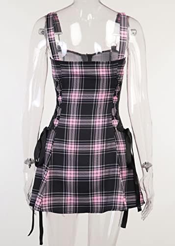 Cintura alta sexy verão traseiro mini vestido xadrez gótico gótico grunge punk emo preto emo sexy party zipper vestido
