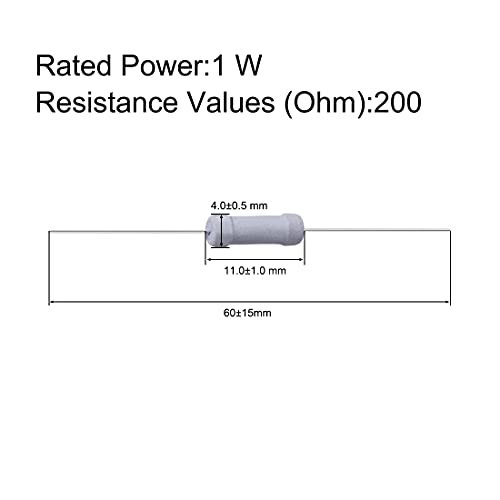 UXCELL 100pcs 200 ohm resistor, 1W 5% de tolerância a resistores de filmes de óxido de metal, chumbo axial, prova de chama para projetos eletrônicos e experimentos de bricolage