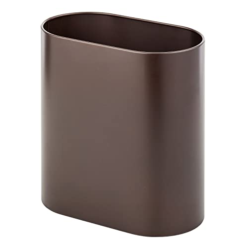 MDESIGN Slim em forma de metal em forma de 1,98 galão de lixo pode cesta de lixo, lixeira de lixo para banheiros, cozinha, quarto, escritório em casa - aço inoxidável durável - coleção de espelho - bronze