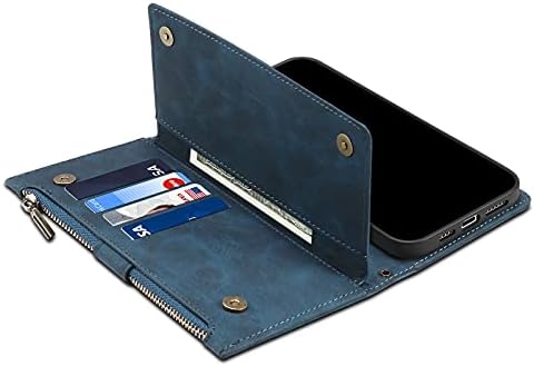 Casos de proteção de protetores Capa da carteira compatível com o iPhone SE 2020, capa com zíper com slot de suporte para cartão de bloqueio RFID, bolsa de zíper magnética com pulseira de pulseira, capa de capa de couro PU vintage (capa (capa (capa de couro (