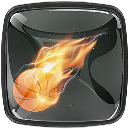 Alça da gaveta Ilustração de basquete em chamas tamanho 1.18x0.82x0.78 pol/3x2.1x2 cm; Parafuso: 0,8 × 2,8cm/0,31
