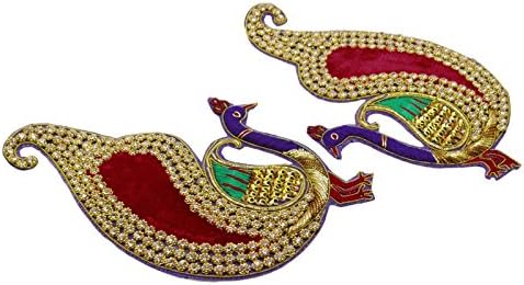 Apliques de pavões indianos com lantejous de miçangas de costura de costura multicolor por 1 par