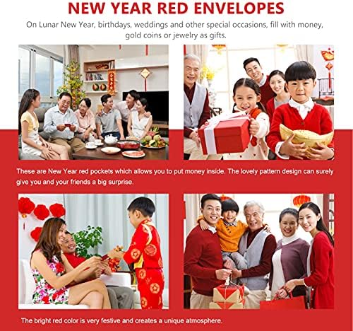 Envelopes decorativos genéricos 60pcs envelopes vermelhos de ano novo chinês 2022 Pacotes de dinheiro do ano chinês Casamento Hong Bao Envelope Lucky Money para o ano novo 2022 Presentes de lembrança