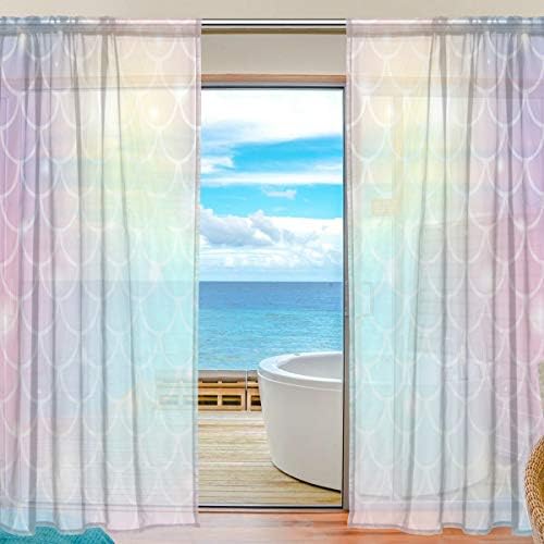 Top carpinteiro Bright Mermaid Scales semi-pura cortinas de janela draxas de voz painéis tratamento-55x84in para sala de estar quarto quarto quarto conjunto de 2 peças