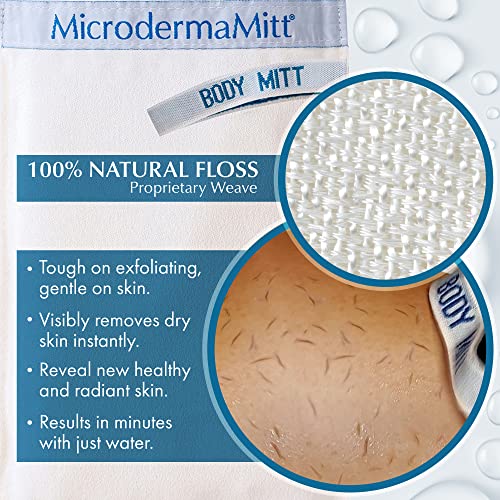 Microdermamitt Deep esfoliar a esfoliação corporal Mitt - O removedor de pele revela a pele visivelmente mais suave, melhora a textura desigual da pele e a queratose pilar, a pele premium, o fio dental natural, a hipoalergênica