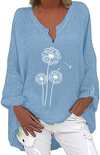 Camiseta gráfica vintage camiseta para mulheres plus size linho de linho de algodão comprido solto alto baixo de baixo kaftan tops