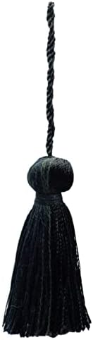 3 Small Bell Tassel With 3 Loop | Borla artesanal decorativa, sólido preto puro #k9, vendido individualmente