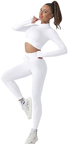 Roupas de treino de lyaner para mulheres meio zíper de manga longa e altas pernas de cintura