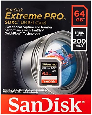 Sandisk 64 GB Extreme Pro SD UHS-I Memory Card Funciona com a câmera Sony Mirrorless A7R V, ZV-1F
