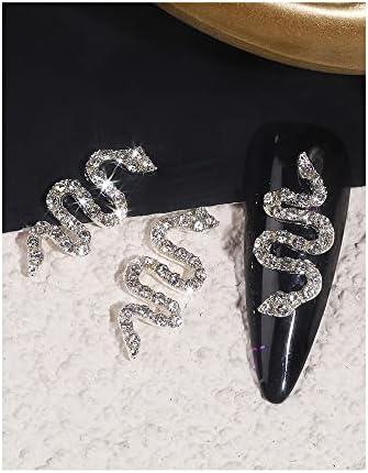 8 peças Snake Unh Nail Charms com strass de cristal luxuosos ondas de cobra metal e diamantes Arte da unha strassol