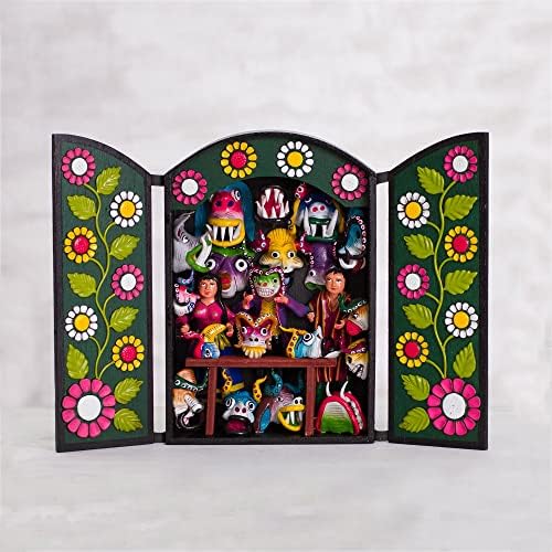 Novica Multicolor Hand Crafado Cerâmica e Escultura de Madeira, Andean Mask Shop '