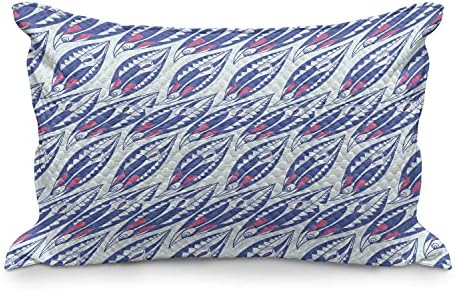 Ambesonne Abstract Quilted Pillowcover, padrão de folhas tribais, estilo nativo americano inspirou arte étnica, capa padrão de travesseiro de sotaque de tamanho king para quarto, 36 x 20, azul violeta e coral