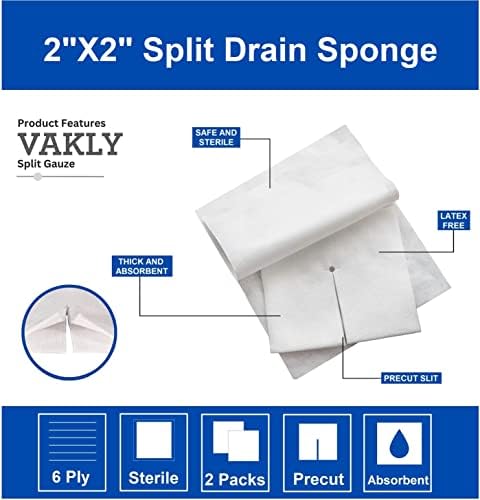 Gaze de esponja de drenagem dividida 2x2 PADs estéril de 6 dobras [pacote de 70] Absorvente precedente