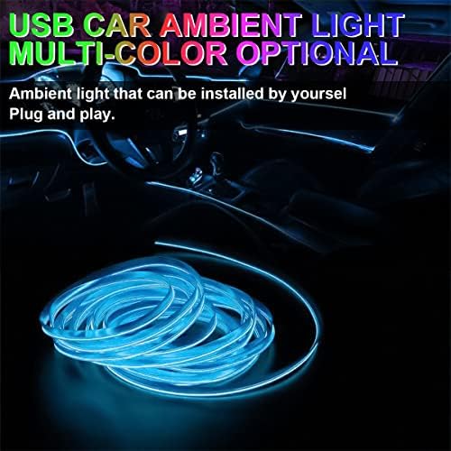 Luzes de tira de led de carros interiores de arame El, luz de néon USB 5V de 16 pés com borda de costura de 6 mm, kits de iluminação ambiente eletroluminescente brilhante com proteção de fusíveis, universal para decorações de carros