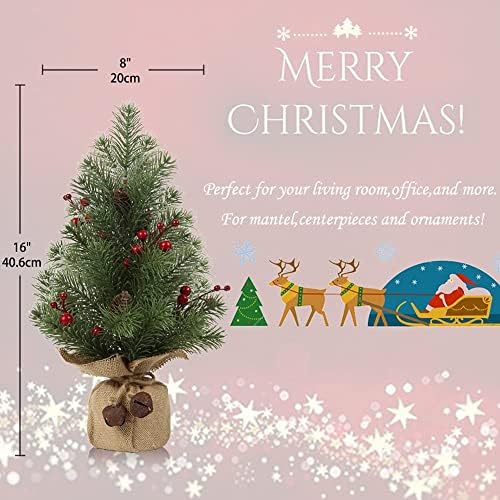 16 polegadas Table Top Tree de Natal Pequena Árvore Artificial de Natal Mini Árvore de Natal Com Ferries Vermelhas