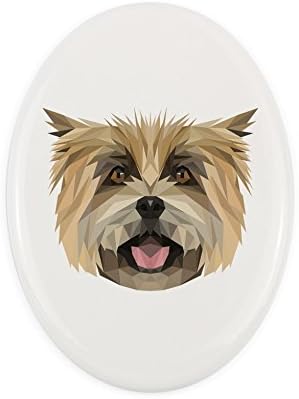 Cairn Terrier, placa de cerâmica de lápide com uma imagem de um cachorro, geométrico