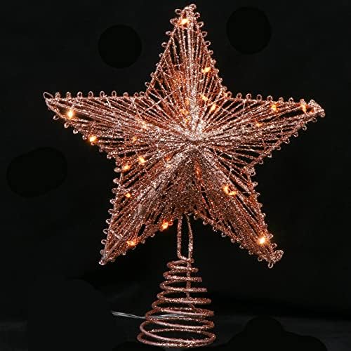 PretyZoom Christmas Tree Topper com luzes LED LIGHT UP STAR TREE Topper Glitter Hollow Christmas Tree