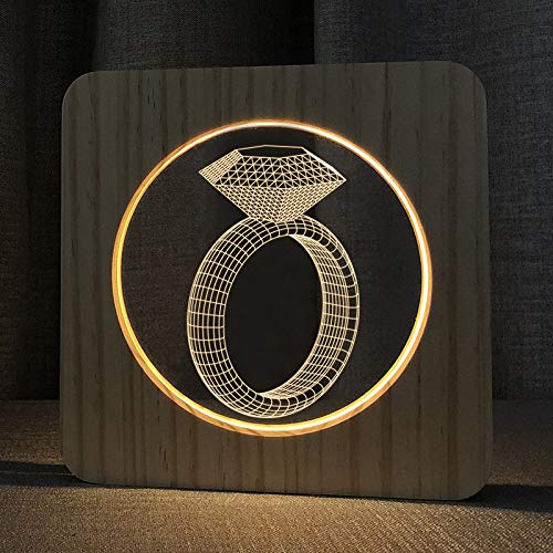 XDG Diamond Ring 3D Lâmpada de madeira Led Night Light Light Home Room Decoração Lâmpadas de mesa