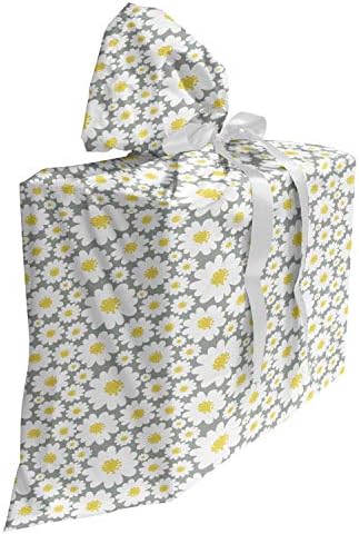 Bolsa de presente de tecido cinza e amarelo lunarável, margaridas de primavera com tema de verão