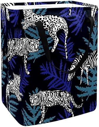 Preto branco zebra tigre leopardo e folhas cestas de lavanderia presa, cestas de lavanderia à prova d'água de 60l de lavagem de roupas de roupas de roupas para o quarto de banheiro do dormitório