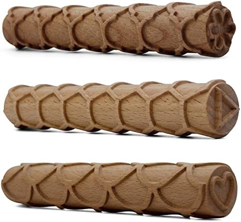 Byllstore rolos de textura extra grandes para argila - 1 e 3 pacotes de rolos de textura de madeira premium com carimbos de cerâmica