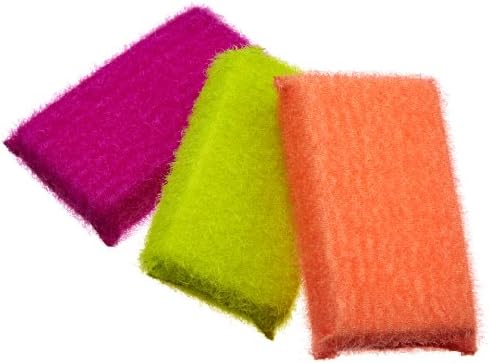 Esponjas de esfoliação de celulose multicoloras de Casabella, pacote de 3, pêssego/cal/coral, 3 contagem