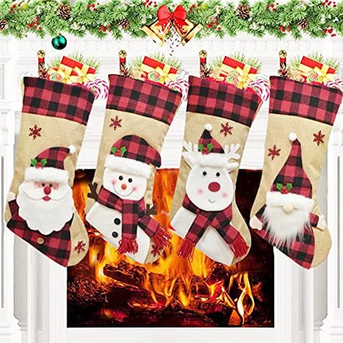Sherrydc 4 PCs Christmas Stocking Classic 18 Grandes meias Papai Noel, boneco de neve, renas de personagens de natal.