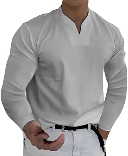 Wocachi Men's V Neck Henley Camisas de manga comprida, 2023 Músculos Slim Fit Business Camual Casual Tops sem gola leve