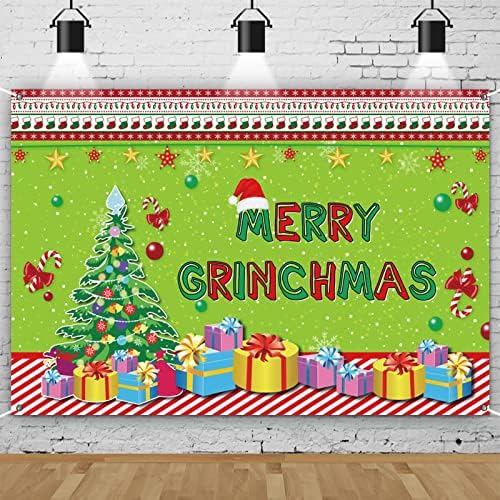 Feliz festa de Natal, decorações de festa de Natal, adereços de fundo da fotografia de Grinchmas, presente de natal decoração de santa árvore sinais de faixas de foto para o ano novo e véspera de festas de família de Natal