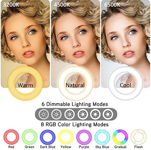 Luz de anel RGB de 6,3 polegadas, LED USB Selfie enche luz com suporte de grampo, 2800k-7200k 10 níveis de brilho de video Circle para transmissão ao vivo, maquiagem