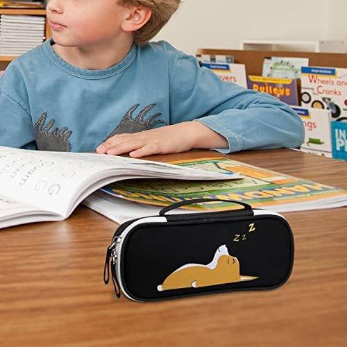 Bolsa de caixa de lápis corgi dormindo bolsa de papelaria de grande capacidade com alça de maquiagem portátil Organizador