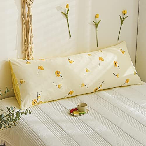 Tampa do travesseiro do corpo da flor, cobertura amarela do travesseiro do corpo da flor, 20x54 Casa de travesseiro