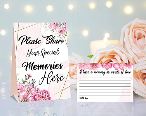 Flyab 50pcs Compartilhe cartões de memória, cartão de memória do livro de convidados funerários para celebração da vida, compartilhe seus cartões de memórias especiais para o aniversário de casamento de graduação de aposentadoria funerária favores de suprimentos