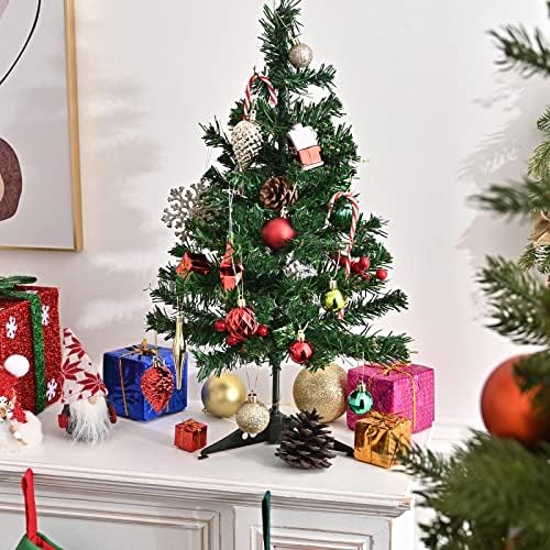 Glyinnhe 22 polegadas Árvore de Natal Artificial Árvore de Natal Verde Com mesa de Natal com Plástico Mini Pinheiro