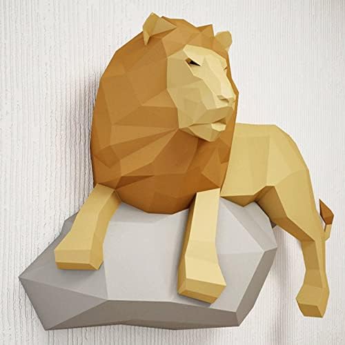 Lion on the Rock Diy Paper Sculpture Paper Handmade Modelo 3D Troféu Geométrico de origami decoração de