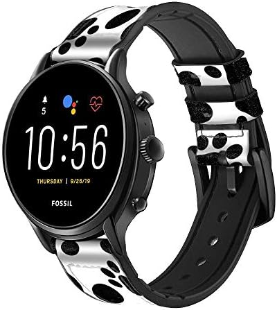 CA0498 PAW de cachorro Imprime Leather & Silicone Smart Watch Band Strap for Fossil Mens Gen 5e 5 4 Sport, Hybrid Smartwatch HR Neutra, Collider, Womens Gen 5 Tamanho