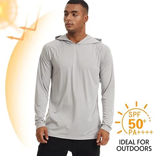 T-shirt de proteção solar de manga longa de Tacvasen masculina UPF 50+ Caminhadas de desempenho executando o capuz rápido seco