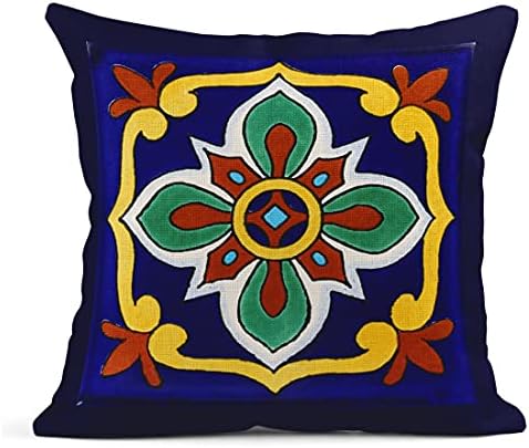 Semtomn Conjunto de 4 capas de travesseiro de linho Talavera Espanha Geometria Exótica Decoração