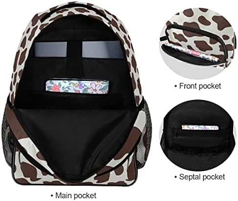 Mochila de Moda Orezi para Mulheres Meninas, Brown e Vaca Branco de Vaca Laptop Backpack Bookbags Bag de viagem