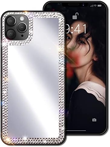 Cavdycidy para iPhone 11 Pro Max Mirror Case para mulheres com diamante, capa de telefone de espelho acrílico Bling acrílico que pode ser usado para maquiagem ao ar livre para meninas que amam a beleza