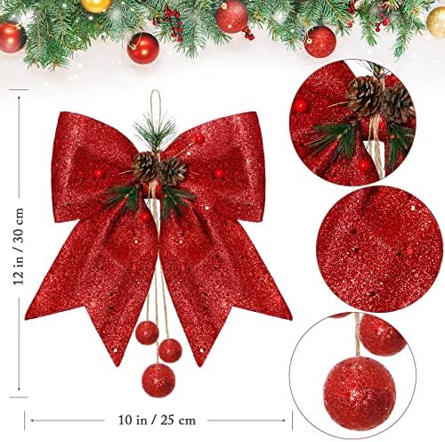 Khoyime Christmas Bow 4 Pack Greath Senhores Decorativa Lantejão Glitter Glitter Treça de Natal Topper Decorações de Festa Decoração de Festa Decoração de Arroriações Penduradas