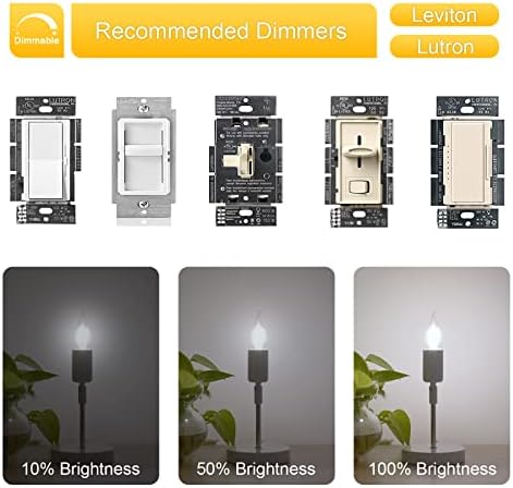 Lâmpadas de candelabra LED de LED 2W Base E26 equivalente, lâmpadas de vela de lustres de ponta de chama